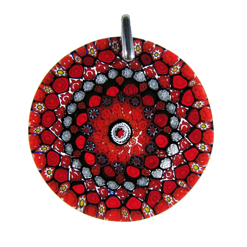 Beautiful necklaces and pendants with geometric shapes for a modern, artistic design-Red Murrina Millefiori Murano glass round pendant (32) ⌀ 42 mm