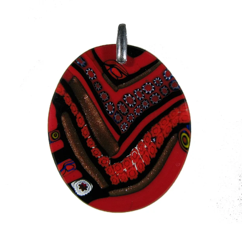 Best necklaces and pendants with oval pendants for a classic, elegant shape-Red Murrina Quadrone Murano glass oval pendant