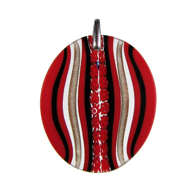 Necklaces and pendants with ocean-inspired designs for a refreshing, beachy feel-Red Murrina Scacchiera Murano glass oval pendant