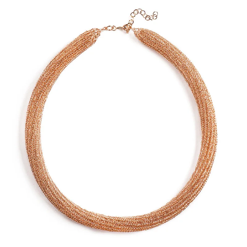 Beautiful necklaces and pendants with moon and star charms for a dreamy effect-Rose Gold tube necklace , double knitted tube made of rose gold filled