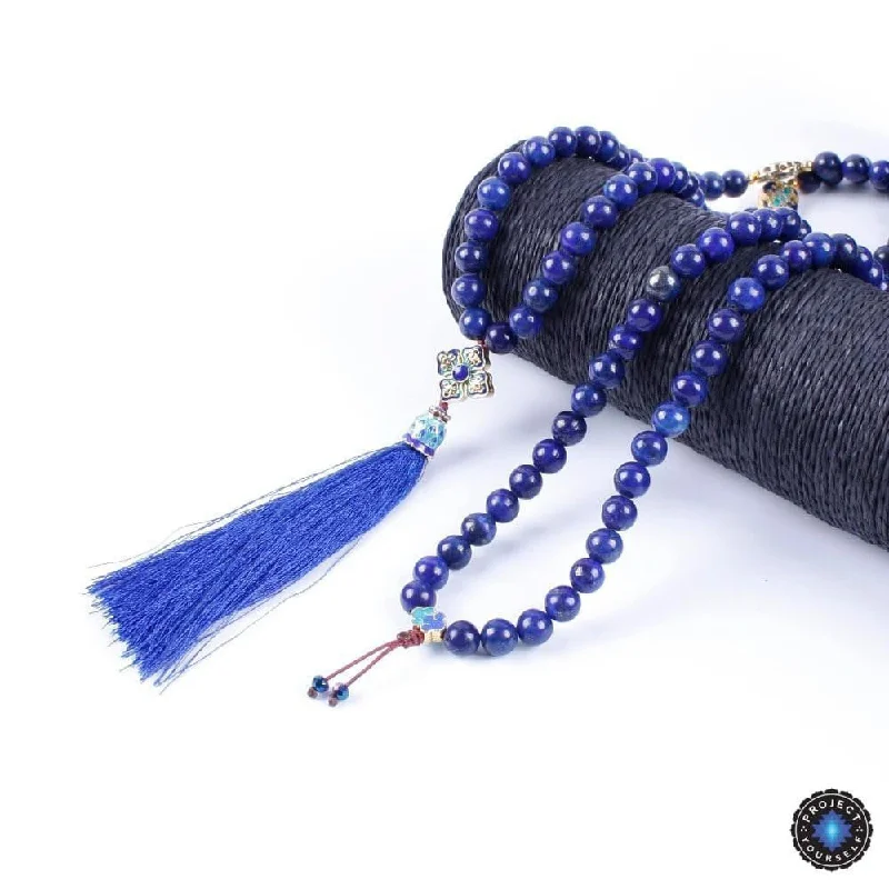 Best necklaces and pendants with silver chains for a sleek, timeless look-Sacred Serenity Lapis Lazuli Tassel Mala