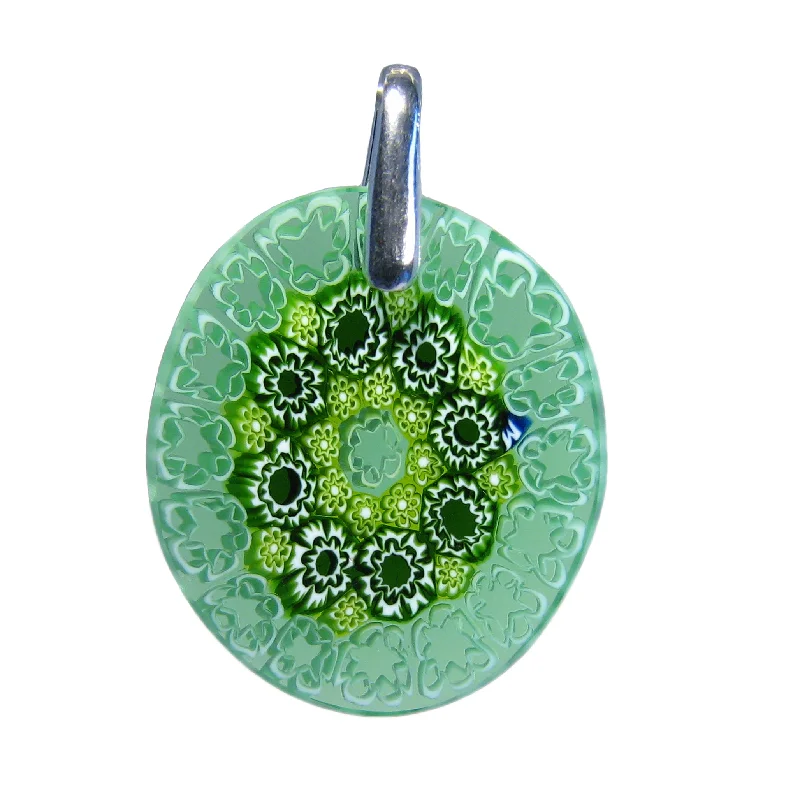 Best necklaces and pendants for everyday wear with minimalist designs-Sea Green Murrina Millefiori Murano glass oval pendant (20)