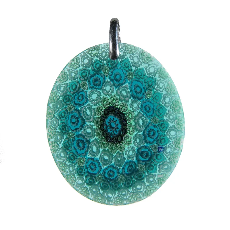 Unique necklaces and pendants with gemstones for a colorful and vibrant statement-Sea Green Murrina Millefiori Murano glass oval pendant (27) 36 x 42 mm