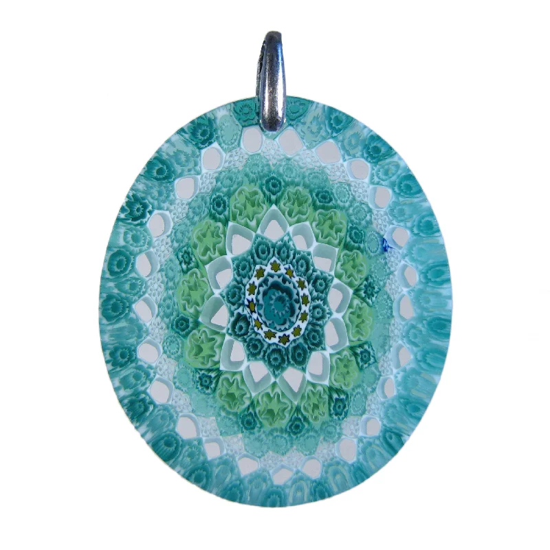 Best necklaces and pendants for weddings with matching designs for bride and groom-Sea Green Murrina Millefiori Murano glass oval pendant (32)