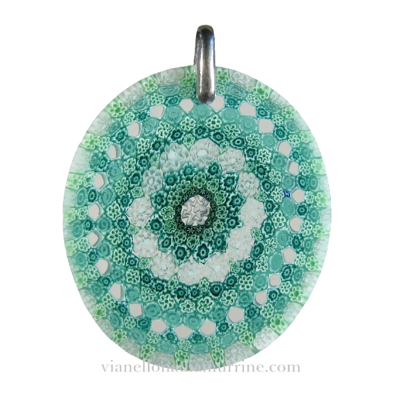 Personalized necklaces and pendants with name engravings for a custom touch-Sea Green Murrina Millefiori Murano glass oval pendant (42) 38 x 43 mm