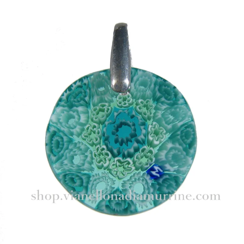 Best necklaces and pendants with sterling silver for an affordable yet stylish choice-Sea Green Murrina Millefiori Murano glass pendant (15) ⌀ 19 mm