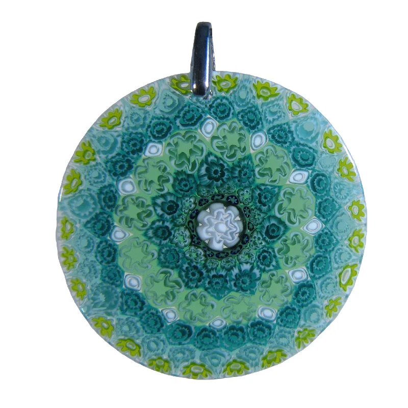 Necklaces and pendants with pearls for a classic and sophisticated touch-Sea Green Murrina Millefiori Murano glass round pendant (27) ⌀ 40 mm