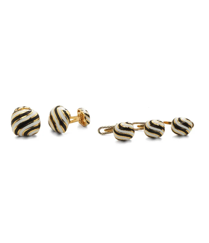 Best necklaces and pendants with sterling silver for an affordable yet stylish choice-Set of Zebra Stripe Cuff Links and 3 Studs