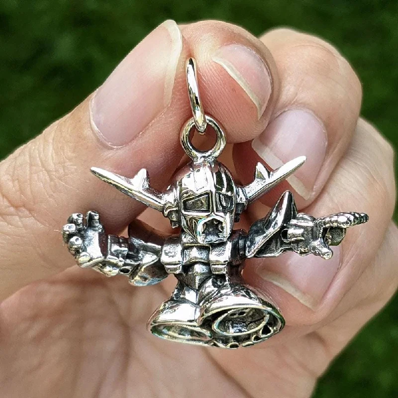 Best necklaces and pendants with layered designs for a chic, stacked look-Short Gundam Robot Sterling Silver Pendant Necklace