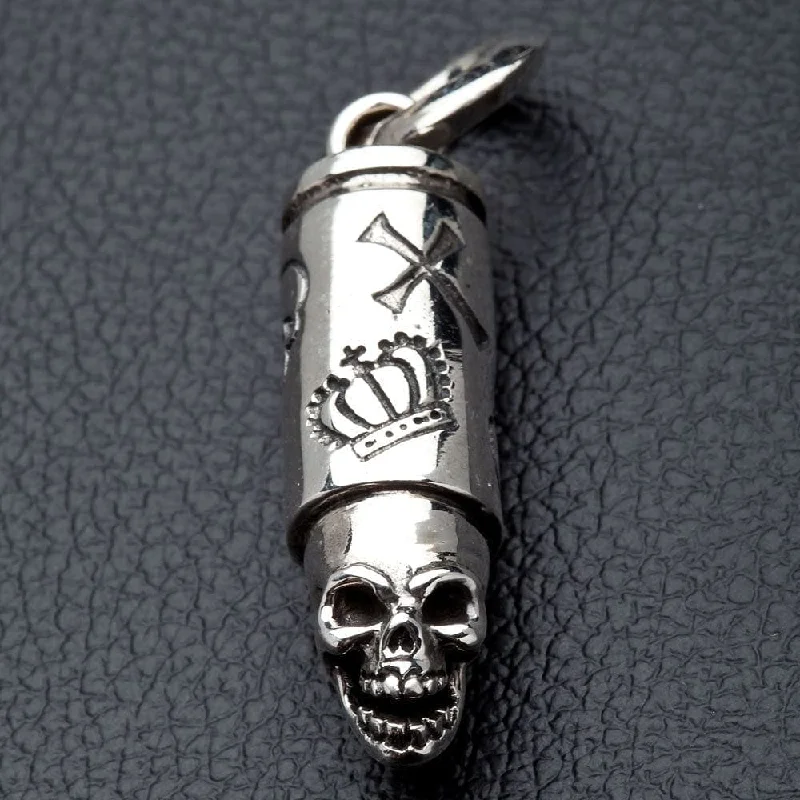 Necklaces and pendants with pearls for a classic and sophisticated touch-Skull Bullet Sterling Silver Biker Pendant