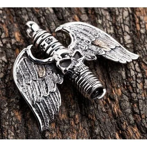 Necklaces and pendants with enamel accents for a colorful, eye-catching appearance-Sterling Silver Skull Wings Gothic Pendant