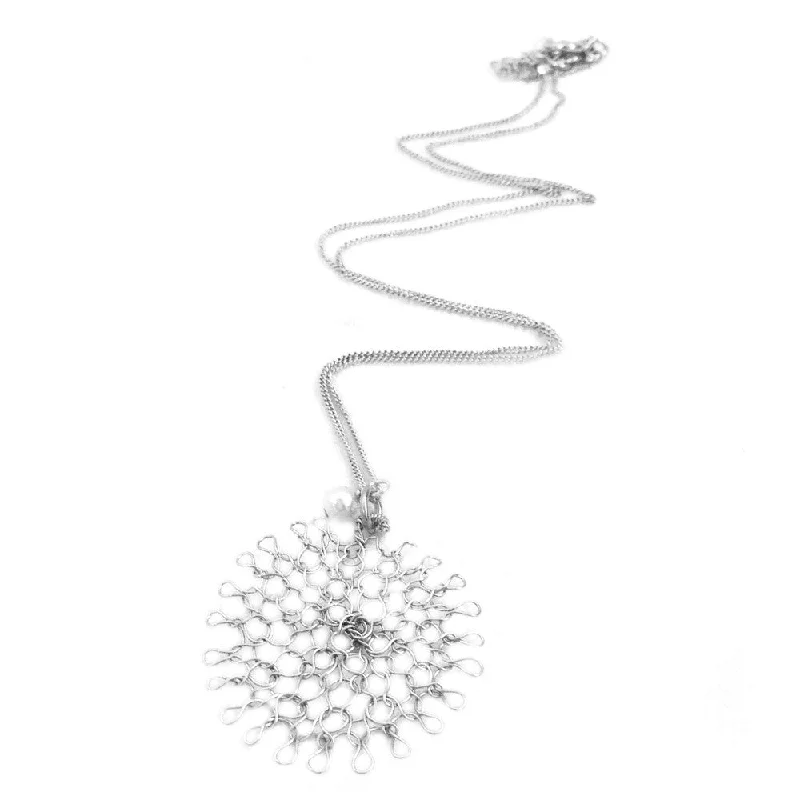 Necklaces and pendants with diamond pendants for a luxurious sparkling effect-Small flower pendant necklace , Wire crochet flower in silver