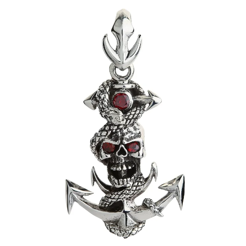 Best necklaces and pendants with cross pendants for a spiritual, meaningful symbol-Snake Rope Anchor Sterling Silver Skull Pendant