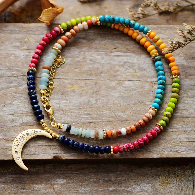 Beautiful necklaces and pendants with natural stones for an earthy, organic vibe-Spiritual Jaspers Beads Moon Pendant