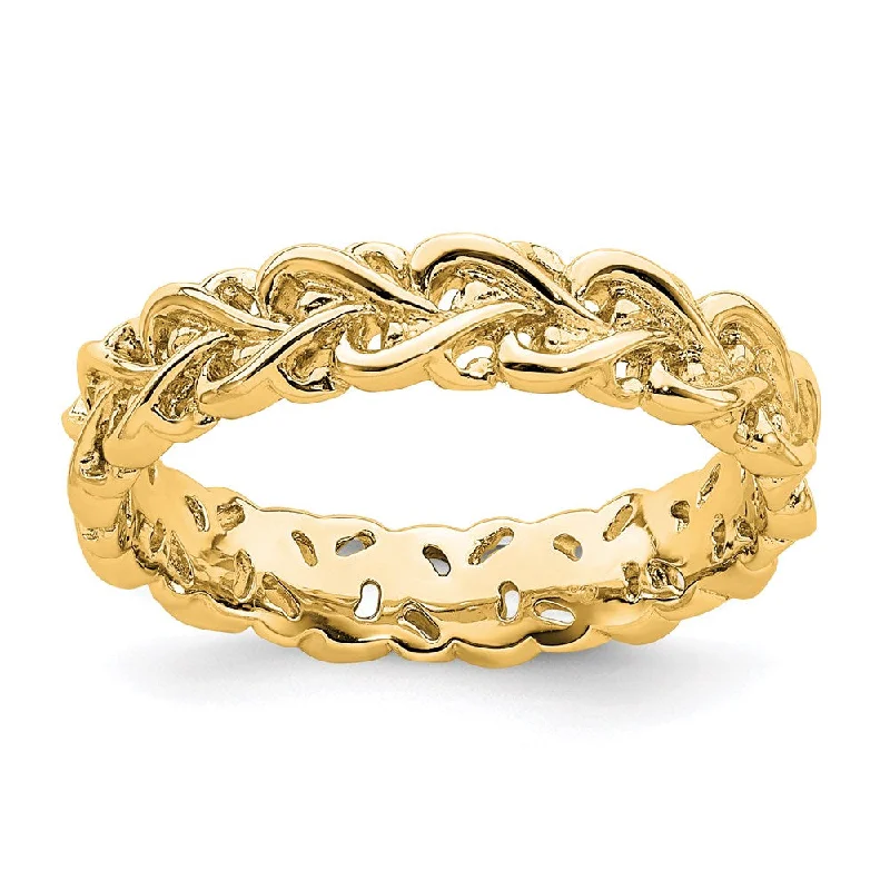 Best necklaces and pendants with intertwined designs for a symbol of unity-Sterling Silver Stackable Expressions Gold-plated Carved Band | QSK1666