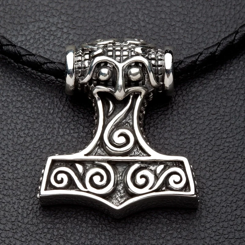 Best necklaces and pendants with layered designs for a chic, stacked look-Thor's Hammer Sterling Silver Men's Biker Pendant Necklace