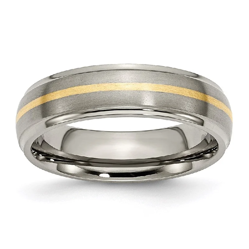 Best necklaces and pendants with sterling silver for an affordable yet stylish choice-Titanium Ridged Edge 14k Yellow Inlay 6mm Brushed/Polished Band | TB100