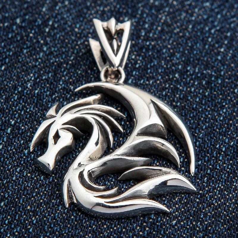 Best necklaces and pendants with intricate filigree for vintage-inspired elegance-Tribal Dragon Wolf Sterling Silver Men's Pendant