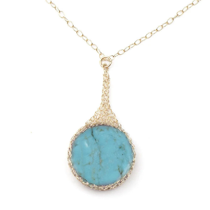 Fashionable necklaces and pendants with birthstones for a personalized gift idea-Turquoise pendant necklace wire crochet gold filled