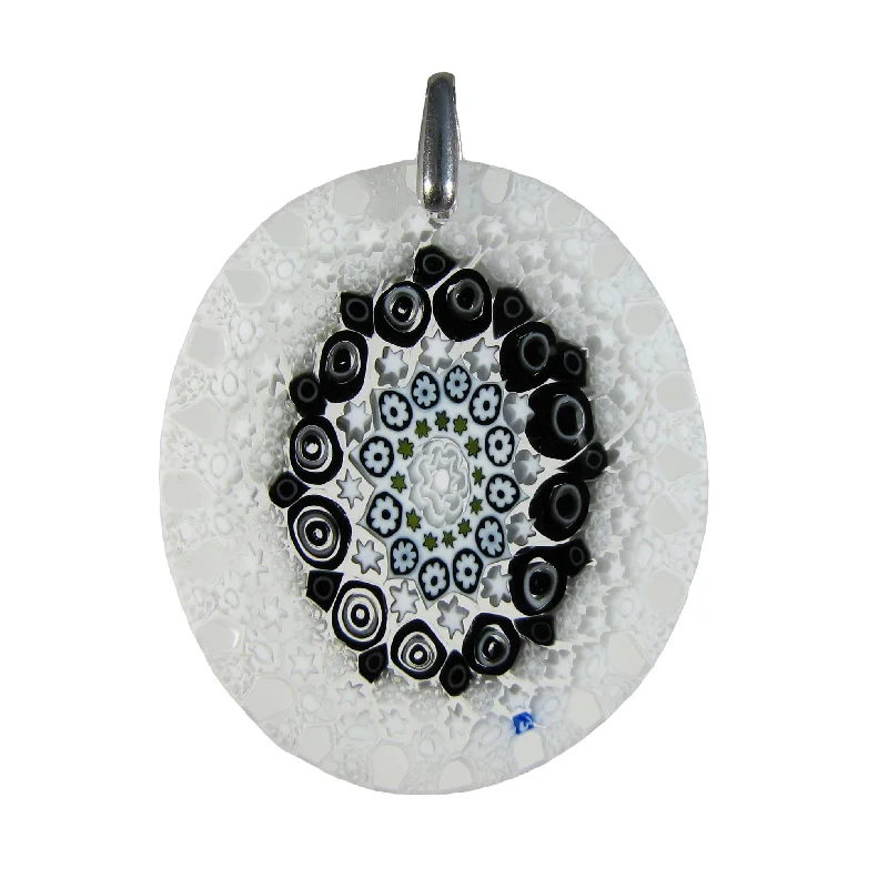 Beautiful necklaces and pendants with layered chains for a fashionable, chic look-White Murrina Millefiori Murano glass oval pendant (32)