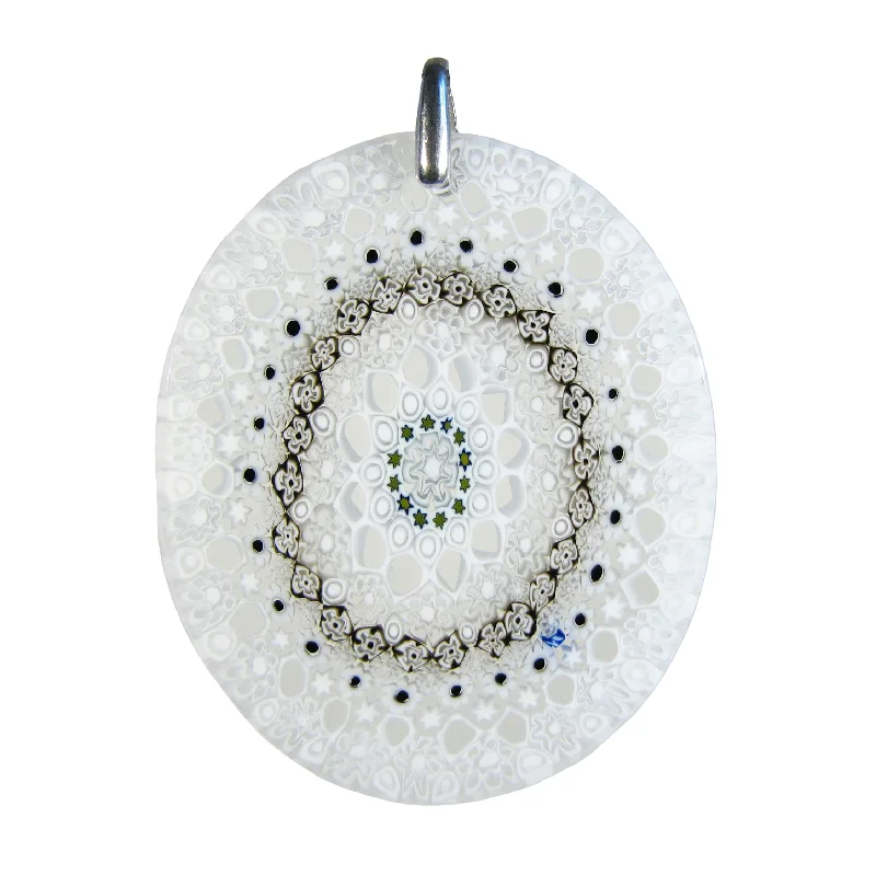 Necklaces and pendants with zodiac constellation designs for an astrological touch-White Murrina Millefiori Murano glass oval pendant (50)