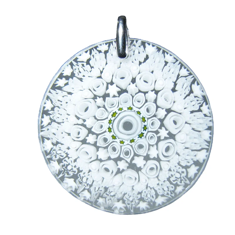 Best necklaces and pendants with butterfly pendants for a delicate, light style-White Murrina Millefiori Murano glass round pendant (27) ⌀ 38 mm