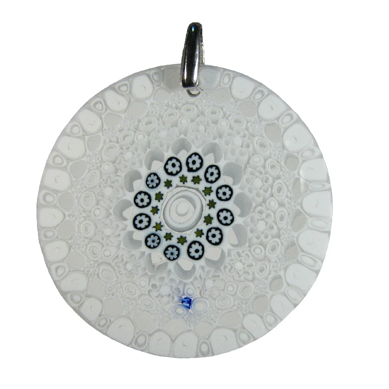 Elegant necklaces and pendants with onyx stones for a sleek, polished look-White Murrina Millefiori Murano glass round pendant (32) ⌀ 42 mm