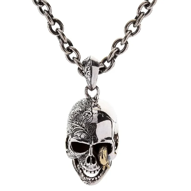 Stylish necklaces and pendants with diamonds for a glamorous and elegant look-Worm Skull Head Sterling Silver Biker Necklace