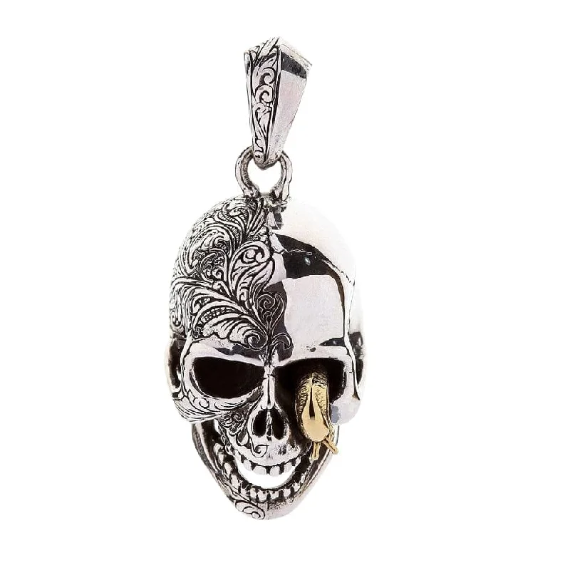 Best necklaces and pendants with adjustable chains for a customizable fit-Worm Skull Head Sterling Silver Biker Pendant