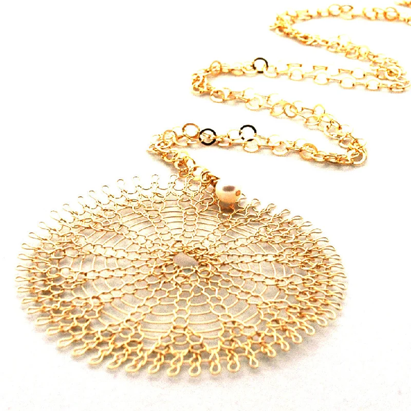 Best necklaces and pendants with crystal accents for a sparkling and elegant style-XL Sunflower pendant necklace , wire crocheted flower