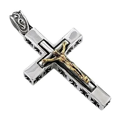 Best necklaces and pendants with infinity hearts for a romantic, eternal symbol-Yellow Gold Jesus Cross Crucifix Sterling Silver Mens Pendant